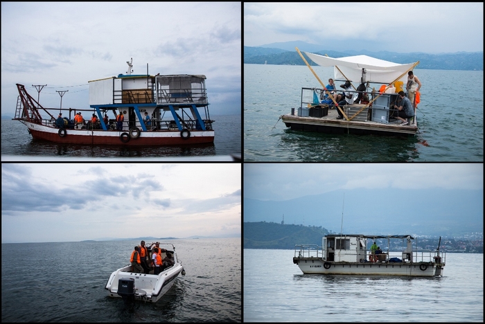 <p>The facilities for the campaign : the research vessel for the SUBOCEAN deployment (top-left), the platform (top-right), the small research boat for water sampling (bottom-left) and the KivuWatt vessel (bottom-right) (Photos of R. Grilli)</p>
