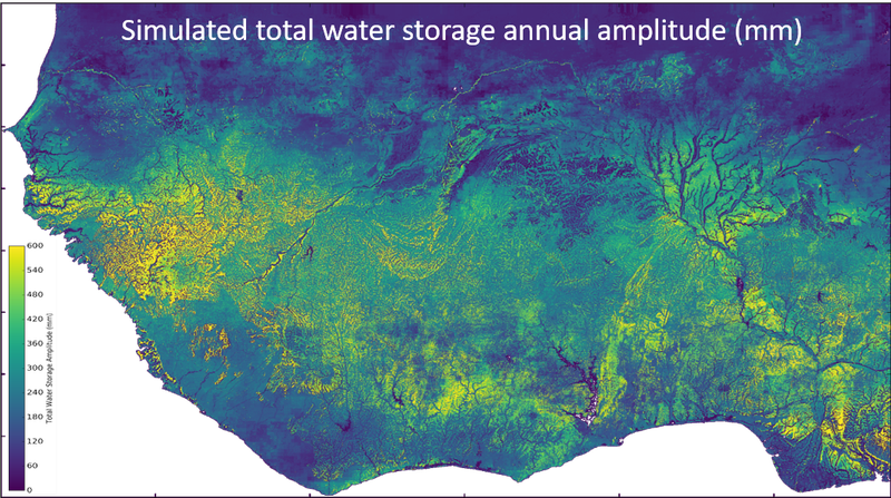 <p>Simulated total water storage over West Africa from a hyper-resolution (1km²) critical zone model.</p>